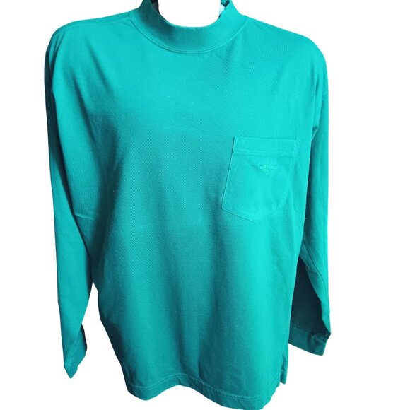 Large Vintage T-shirt Levi's Dockers Mens Teal Mock Neck Long Sleeve Shirt 1990s - Picture 2 of 5